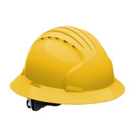 Full Brim Hard Hat with HDPE Shell, 6-Point Polyester Suspension and Wheel Ratchet Adjustment, Yellow, OS 280-EV6161-20