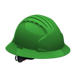 Full Brim Hard Hat with HDPE Shell, 6-Point Polyester Suspension and Wheel Ratchet Adjustment, Green, OS 280-EV6161-30