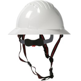 Full Brim Safety Helmet with HDPE Shell, 4-Point Chinstrap, 6-Point Suspension and Wheel Ratchet Adjustment, White, OS 280-EV6161-CH-10