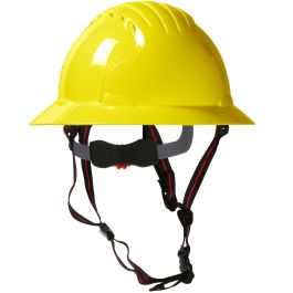 Full Brim Safety Helmet with HDPE Shell, 4-Point Chinstrap, 6-Point Suspension and Wheel Ratchet Adjustment, Yellow, OS 280-EV6161-CH-20