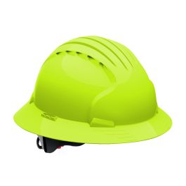 Full Brim Hard Hat with HDPE Shell, 6-Point Polyester Suspension and Wheel Ratchet Adjustment, Neon Yellow, OS 280-EV6161-LY