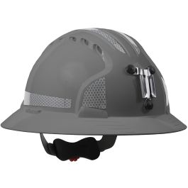 Full Brim Mining Hard Hat with HDPE Shell, 6-Point Polyester Suspension, Wheel Ratchet Adjustment and CR2 Reflective Kit, Gray, OS 280-EV6161MCR2-40