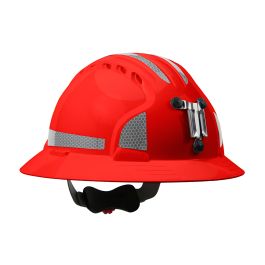 Full Brim Mining Hard Hat with HDPE Shell, 6-Point Polyester Suspension, Wheel Ratchet Adjustment and CR2 Reflective Kit, Red, OS 280-EV6161MCR2-60