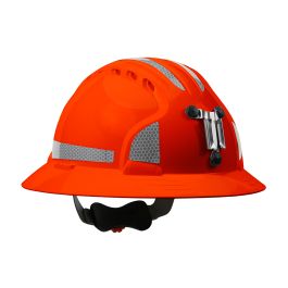 Full Brim Mining Hard Hat with HDPE Shell, 6-Point Polyester Suspension, Wheel Ratchet Adjustment and CR2 Reflective Kit, Neon Orange, OS 280-EV6161MCR2-OR