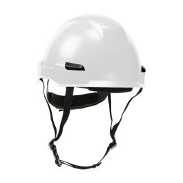 Industrial Climbing Helmet with Polycarbonate / ABS Shell, Hi-Density Foam Impact Liner, Nylon Suspension, Wheel Ratchet Adjustment and 4-Point Chin Strap, White, OS 280-HP142R-01