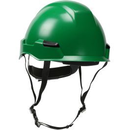 Industrial Climbing Helmet with Polycarbonate / ABS Shell, Hi-Density Foam Impact Liner, Nylon Suspension, Wheel Ratchet Adjustment and 4-Point Chin Strap, Green, OS 280-HP142R-04