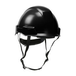 Industrial Climbing Helmet with Polycarbonate / ABS Shell, Hi-Density Foam Impact Liner, Nylon Suspension, Wheel Ratchet Adjustment and 4-Point Chin Strap, Black, OS 280-HP142R-11