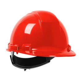 Cap Style, HDPE Shell, 4-Point Textile Suspension, Ratchet Adjustment, Red, OS 280-HP241R-15