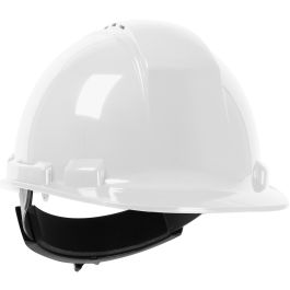 Vented, Cap Style Hard Hat with HDPE Shell, 4-Point Textile Suspension and Wheel Ratchet Adjustment, White, OS 280-HP241RV-01