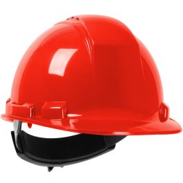 Vented, Cap Style Hard Hat with HDPE Shell, 4-Point Textile Suspension and Wheel Ratchet Adjustment, Red, OS 280-HP241RV-15