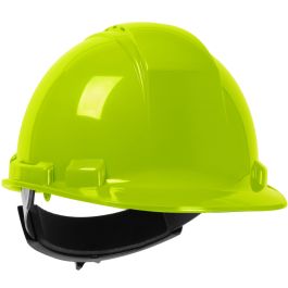 Vented, Cap Style Hard Hat with HDPE Shell, 4-Point Textile Suspension and Wheel Ratchet Adjustment, Hi-Vis Yellow, OS 280-HP241RV-44