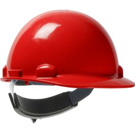 Cap Style Smooth Dome Hard Hat with HDPE Shell, 4-Point Textile Suspension and Swing Wheel-Ratchet Adjustment, Red, OS 280-HP341SR-15
