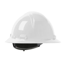 Full Brim Hard Hat with HDPE Shell, 4-Point Textile Suspension and Wheel Ratchet Adjustment, White, OS 280-HP641R-01