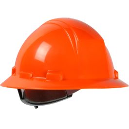Full Brim Hard Hat with HDPE Shell, 4-Point Textile Suspension and Wheel Ratchet Adjustment, Hi-Vis Orange, OS 280-HP641R-31