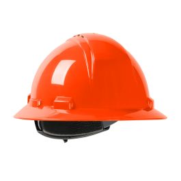 Vented, Full Brim Hard Hat with HDPE Shell, 4-Point Textile Suspension and Wheel Ratchet Adjustment, Orange, OS 280-HP641RV-03