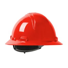Vented, Full Brim Hard Hat with HDPE Shell, 4-Point Textile Suspension and Wheel Ratchet Adjustment, Red, OS 280-HP641RV-15