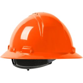 Vented, Full Brim Hard Hat with HDPE Shell, 4-Point Textile Suspension and Wheel Ratchet Adjustment, Hi-Vis Orange, OS 280-HP641RV-31