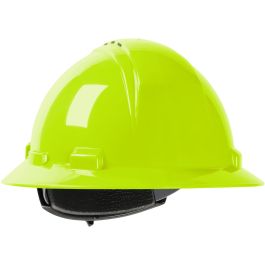 Vented, Full Brim Hard Hat with HDPE Shell, 4-Point Textile Suspension and Wheel Ratchet Adjustment, Hi-Vis Yellow, OS 280-HP641RV-44