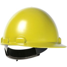 Cap Style Smooth Dome Hard Hat with ABS/Polycarbonate Shell, 4-Point Textile Suspension and Wheel-Ratchet Adjustment, Yellow, OS 280-HP841R-02