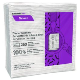 Select Dinner Napkins, 1-Ply, White, 15.5 x 16, 250/Pack, 12/Carton