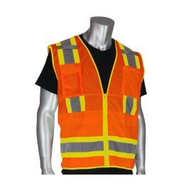 ANSI Type R Class 2 Two-Tone Ten Pocket Surveyors Tech Vest, Hi-Vis Orange, L 302-0700-OR/L