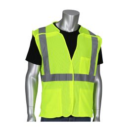 ANSI Type R Class 2 Three Pocket Mesh Breakaway Vest, Hi-Vis Yellow, 2XL 302-5PMVLY-2X
