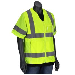 ANSI Type R Class 3 Woman's Contoured Vest with Solid Front, Mesh Back and Adjustable Waist, Hi-Vis Yellow, S 303-0313-LY/S