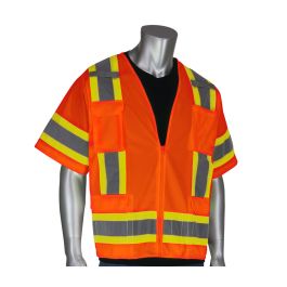 ANSI Type R Class 3 Two-Tone Surveyor Eleven Pocket Vest, Hi-Vis Orange, L 303-0500-OR/L
