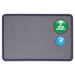 Contour Fabric Bulletin Board, 36" x 24", Light Blue Surface, Navy Blue Plastic Frame