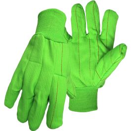 Hi-Vis Polyester/Cotton Corded Double Palm Glove with Nap-In Finish - Knit Wrist, Hi-Vis Green, L 30PCN