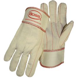 Cotton Corded Double Palm Glove with Nap-In Finish - Rubberized Safety Cuff, Natural