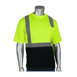 ANSI Type R Class 2 Short Sleeve T-Shirt with 50+ UPF Sun Protection and Black Bottom Front, Hi-Vis Yellow, 2XL 312-1250B-LY/2X