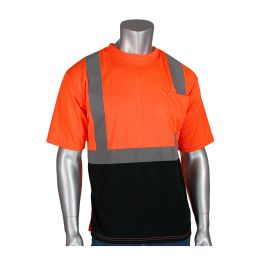ANSI Type R Class 2 Short Sleeve T-Shirt with 50+ UPF Sun Protection and Black Bottom Front, Hi-Vis Orange, 4XL 312-1250B-OR/4X