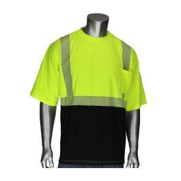 ANSI Type R Class 2 Short Sleeve T-Shirt with Black Bottom Front, Hi-Vis Yellow, L 312-1275B-LY/2X