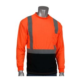 ANSI Type R Class 2 Long Sleeve T-Shirt with 50+ UPF Sun Protection and Black Bottom Front, Hi-Vis Orange, 2XL 312-1350B-OR/2X