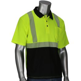 ANSI Type R Class 2 Polo Shirt with Performance Moisture Control Fabric and Black Bottom Front, Hi-Vis Yellow, 5XL 312-1610B-LY/5X