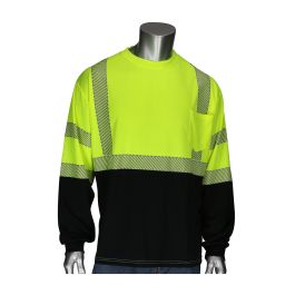ANSI Type R Class 3 Long Sleeve T-Shirt with Black Bottom Front, Hi-Vis Yellow, L 313-1280B-LY/2X