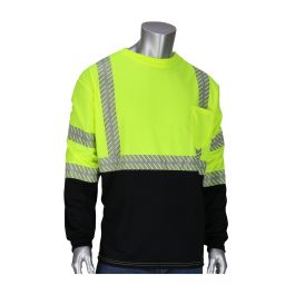 ANSI Type R Class 3 Long Sleeve T-Shirt with 50+ UPF Sun Protection, Built-in Insect Repellent and Black Bottom Front, Hi-Vis Yellow, 4XL 313-1375B-LY/4X