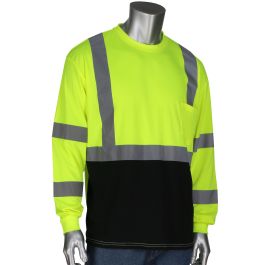 ANSI Type R Class 3 Long Sleeve T-Shirt with 50+ UPF Sun Protection and Black Bottom Front, Hi-Vis Yellow, 2XL 313-1390B-LY/2X