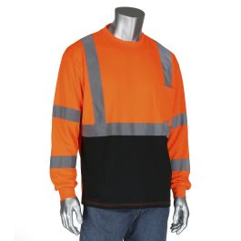 ANSI Type R Class 3 Long Sleeve T-Shirt with 50+ UPF Sun Protection and Black Bottom Front, Hi-Vis Orange, 2XL 313-1390B-OR/2X