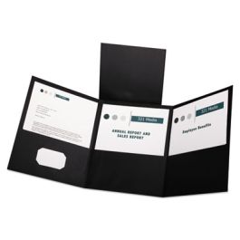 Tri-Fold Folder w/3 Pockets, 150-Sheet Capacity, 11 x 8.5, Black, 20/Box