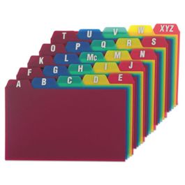 Durable Poly A-Z Card Guides, 1/5-Cut Top Tab, A to Z, 3 x 5, Assorted Colors, 25/Set