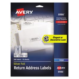 Foil Mailing Labels, Inkjet Printers, 0.75 x 2.25, Silver, 30/Sheet, 10 Sheets/Pack