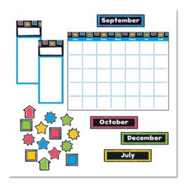 Bold Strokes Wipe-Off Calendar Bulletin Board Set, 30-Piece Set, 12-Month Calendar, 18" x 26.5", Assorted Colors