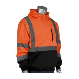 ANSI Type R Class 3 Hooded Pullover Sweatshirt with Black Bottom, Hi-Vis Orange, L 323-1350B-OR/L