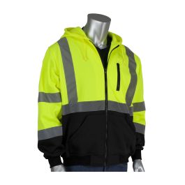 ANSI Type R Class 3 Full Zip Hooded Sweatshirt with Black Bottom, Hi-Vis Yellow, 2XL 323-1370B-LY/2X