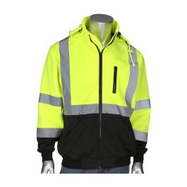 ANSI Type R Class 3 Full Zip Hooded Sweatshirt with Black Bottom, Hi-Vis Yellow, 2XL 323-1385B-LY/2X