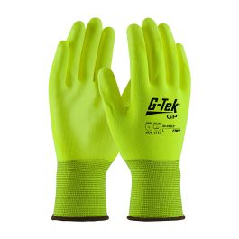 Hi-Vis Seamless Knit Polyester Glove with Polyurethane Coated Flat Grip on Palm & Fingers, Hi-Vis Yellow, 2XL 33-425LY/XXL
