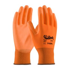 Hi-Vis Seamless Knit Polyester Glove with Polyurethane Coated Flat Grip on Palm & Fingers, Hi-Vis Orange, 2XL 33-425OR/XXL