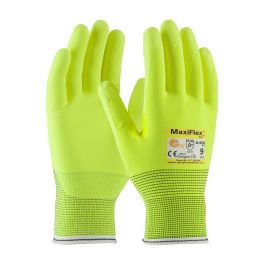 Hi-Vis Seamless Knit Engineered Yarn Glove with Premium Nitrile Coated MicroFoam Grip on Palm & Fingers, Hi-Vis Yellow, 2XL 34-8743FY/XXL